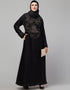 Chic Black Shine Nida Embroidery Abaya Close-up View